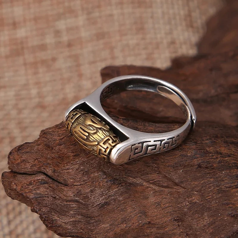 Tibetan Rotating Mantra Ring – Vintage Buddhist Blessing & Meditation Spinner