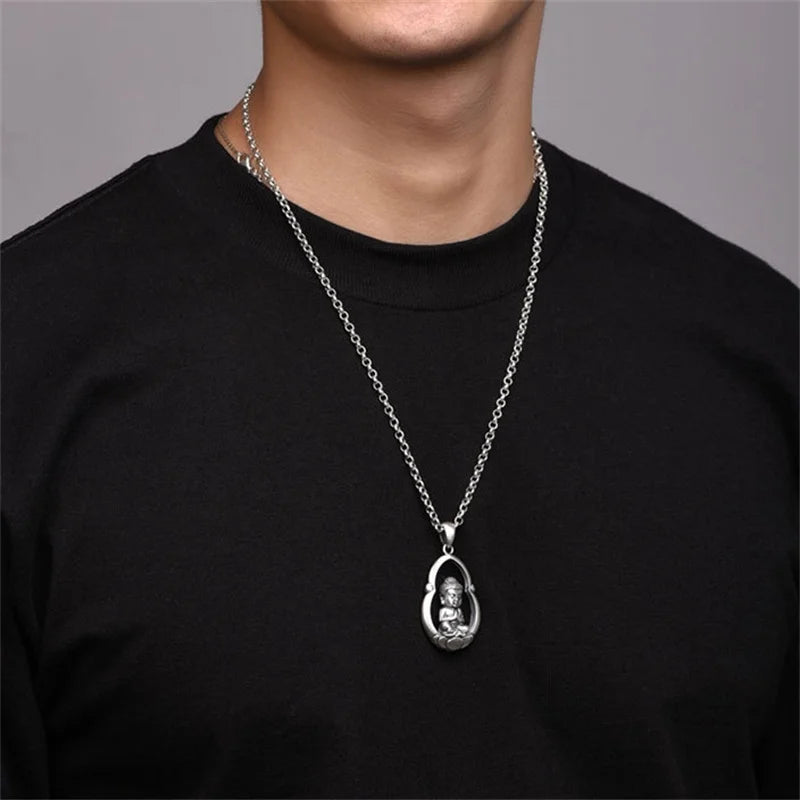 Classic Lotus Buddha Pendant Necklace – Sterling Silver Serenity & Protection