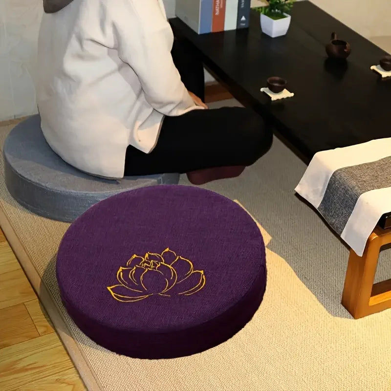Round Linen Meditation Cushion – 40 cm Yoga & Floor Pillow
