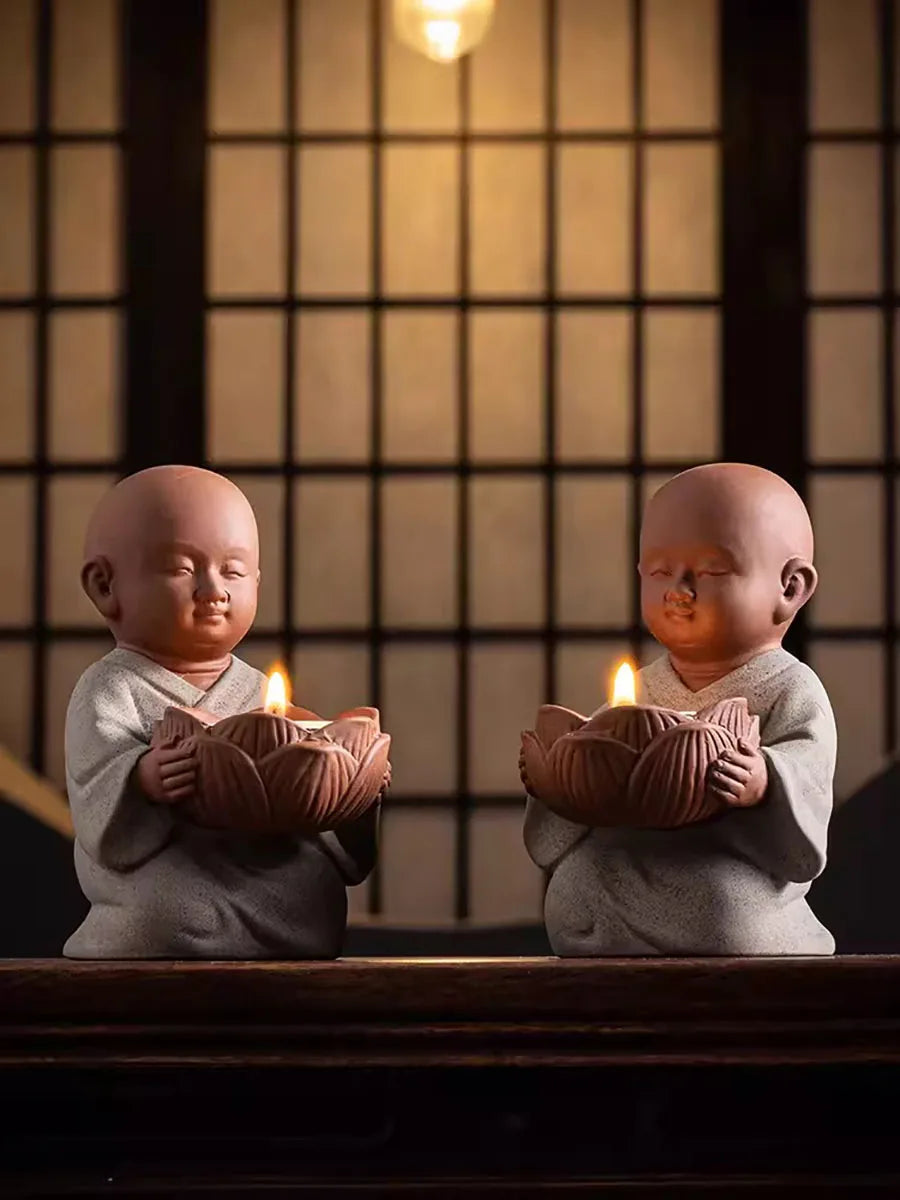 Ceramic Zen Little Monk Tealight Holder – Peaceful Meditation Candle Decor