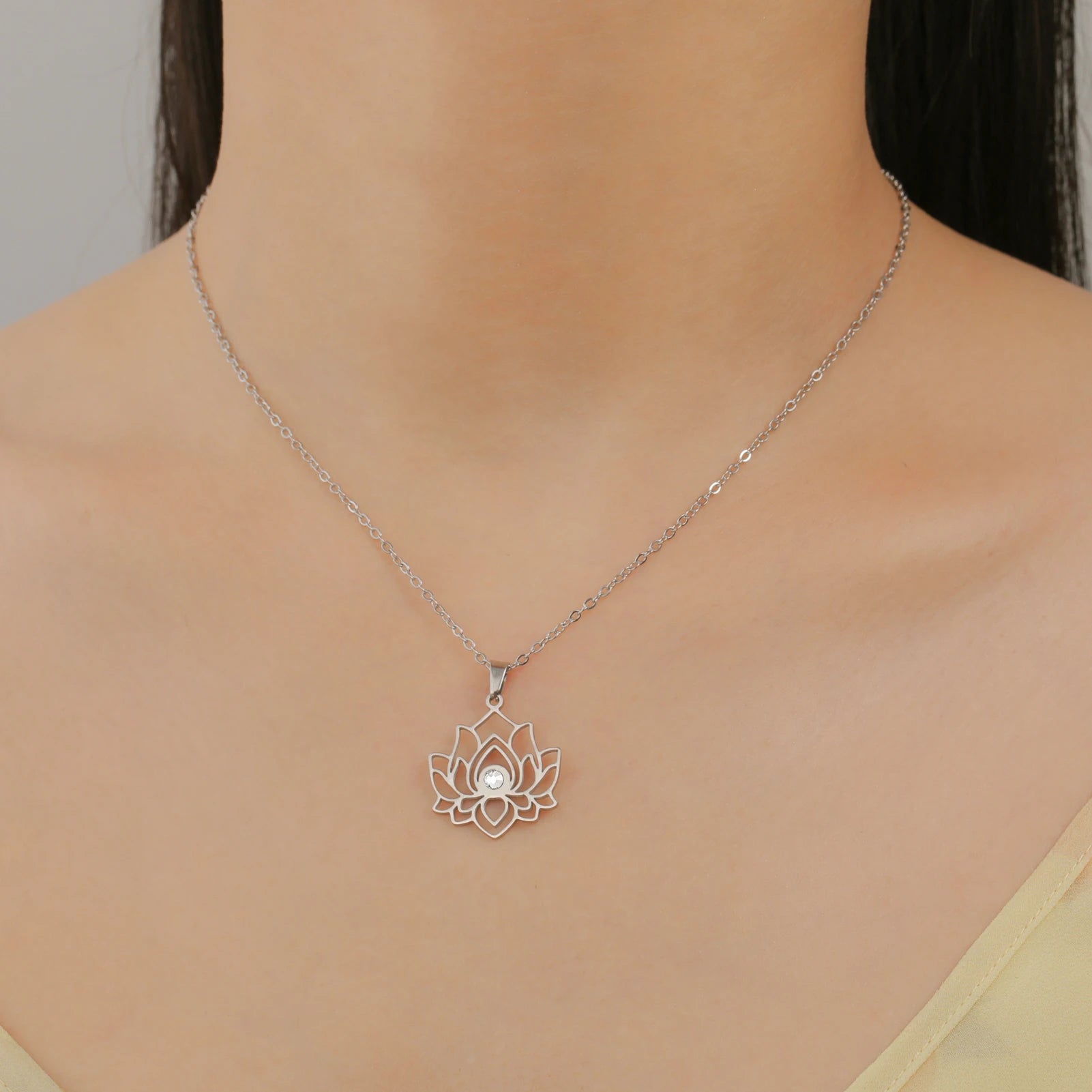 Lotus Flower Stainless Steel Necklace – Spiritual Yoga & Meditation Jewelry