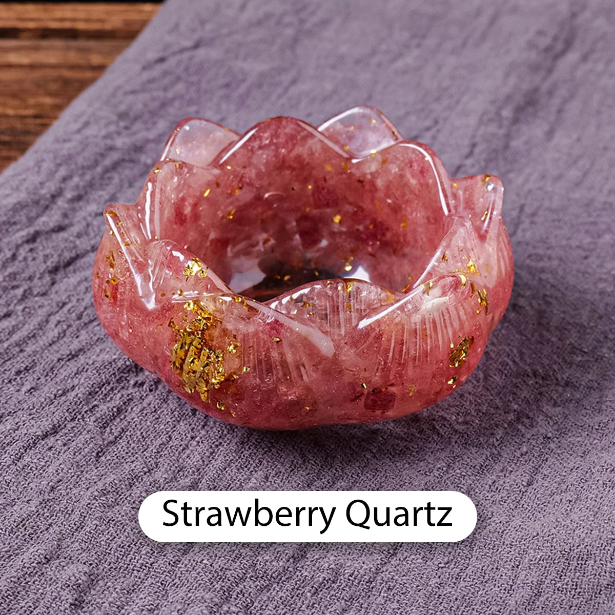 Natural Crystal Lotus Flower Base – Gemstone Candle or Sphere Holder