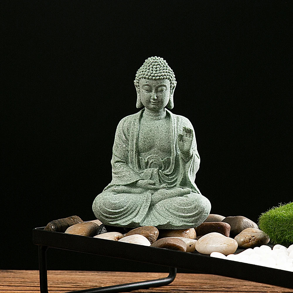 Small Zen Buddha Statue – Mini Resin Stone Meditation Figurine