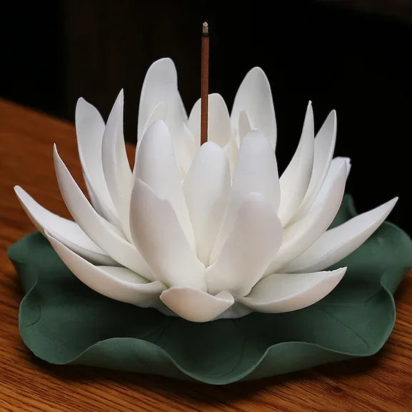 Ceramic White Lotus Incense Burner – Elegant Home & Meditation Décor