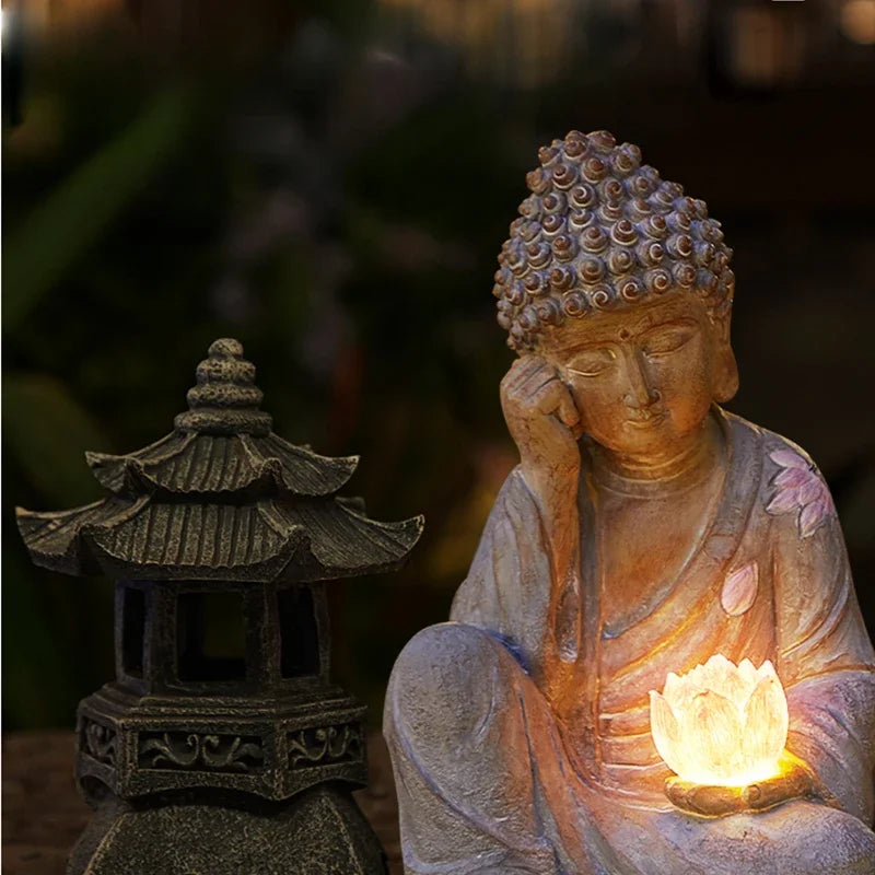 Solar Sleeping Buddha Garden Light – Outdoor Resin Statue with Warm LED Glow (30 cm)