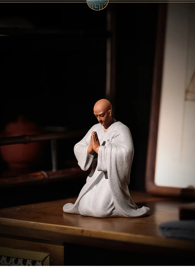 Handmade Ceramic Little Monk Blessing Statue