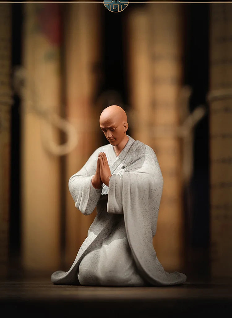 Handmade Ceramic Little Monk Blessing Statue