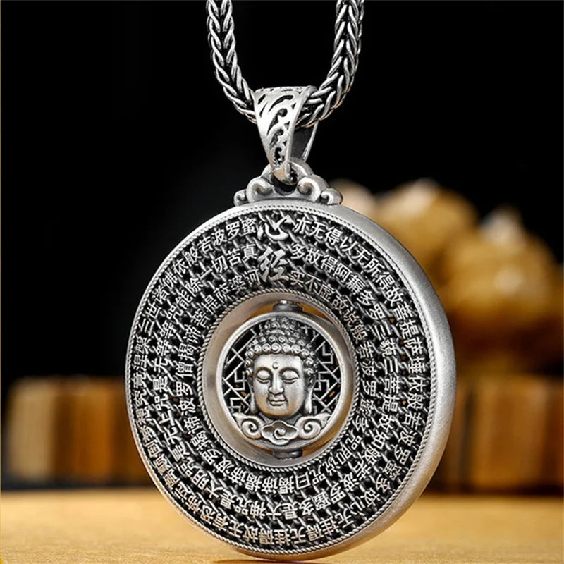 Heart Sutra Buddha Necklace - Rotatable Tathagata Scripture Pendant | Blessing Mantra Jewelry for Meditation & Protection