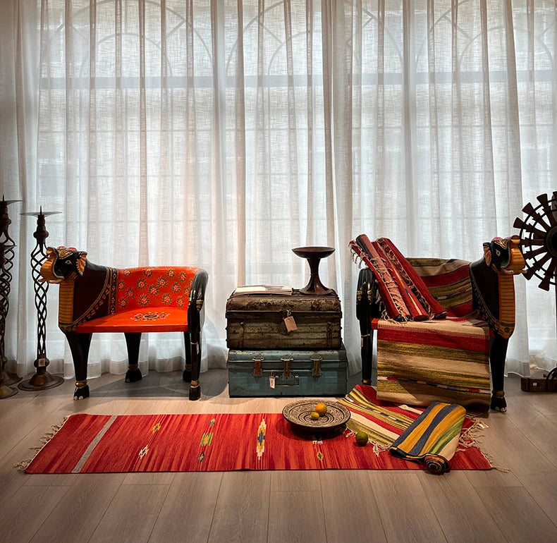 Handwoven Cotton Yoga & Meditation Mat – Extra-Long Foldable Geometric Pattern Rug