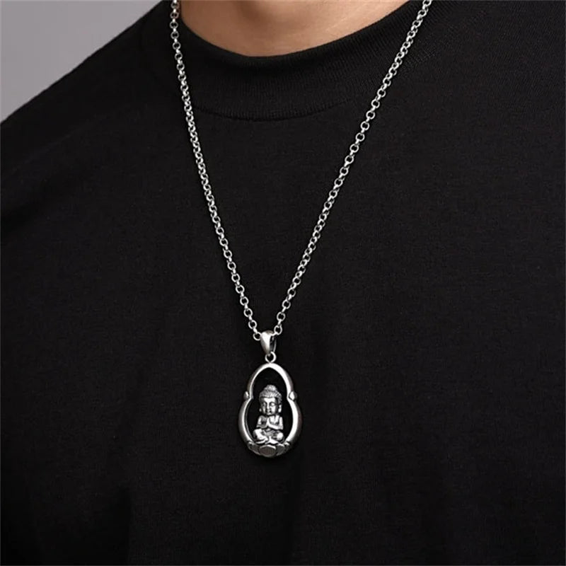 Classic Lotus Buddha Pendant Necklace – Sterling Silver Serenity & Protection