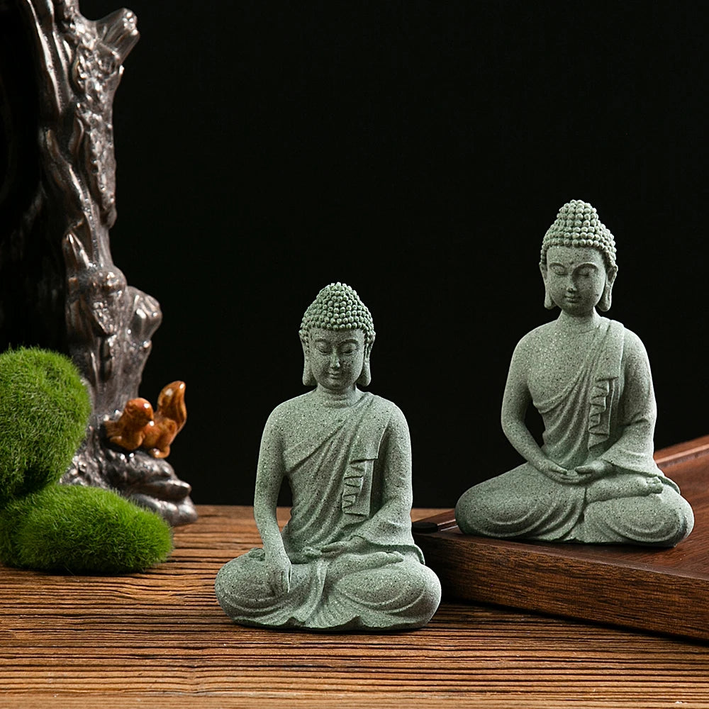 Small Zen Buddha Statue – Mini Resin Stone Meditation Figurine
