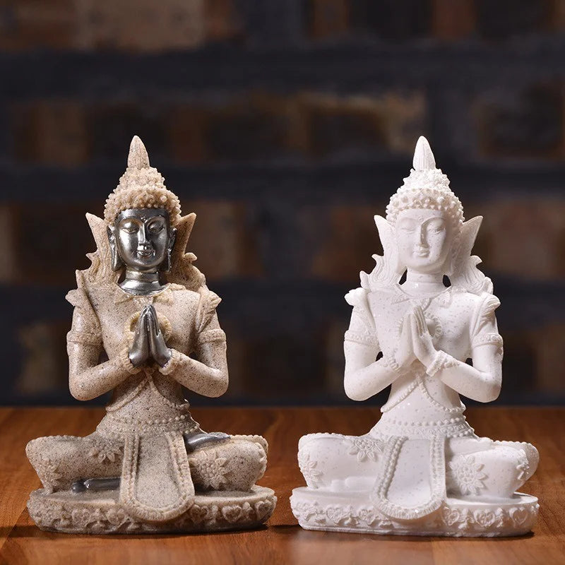 Mini Sandstone Buddha Statue – White, Black, or Gold (11 cm)