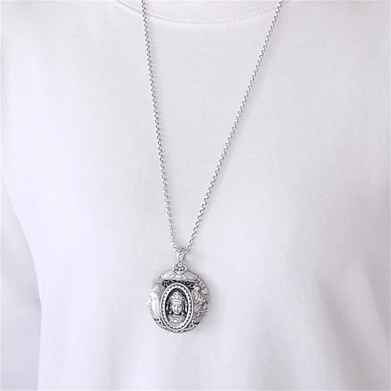 Retro Buddha & Guardian Amulet Necklace – Hand-Carved Blessing Pendant