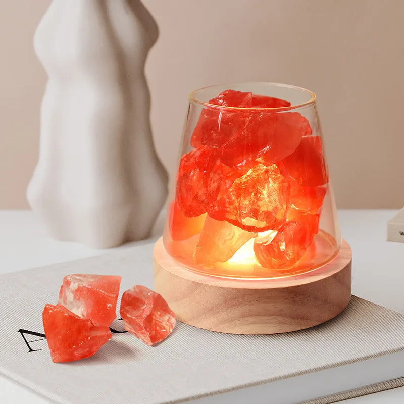 Natural Himalayan Salt Crystal Lamp with Essential Oil Diffuser – USB Rechargeable Air Purifier & Night Light