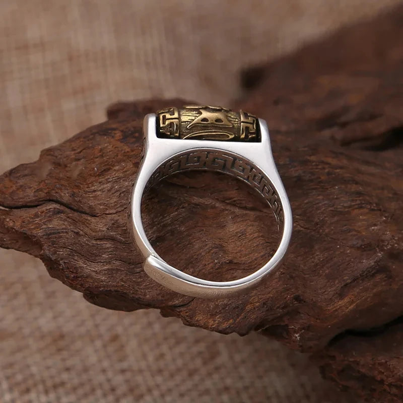 Tibetan Rotating Mantra Ring – Vintage Buddhist Blessing & Meditation Spinner