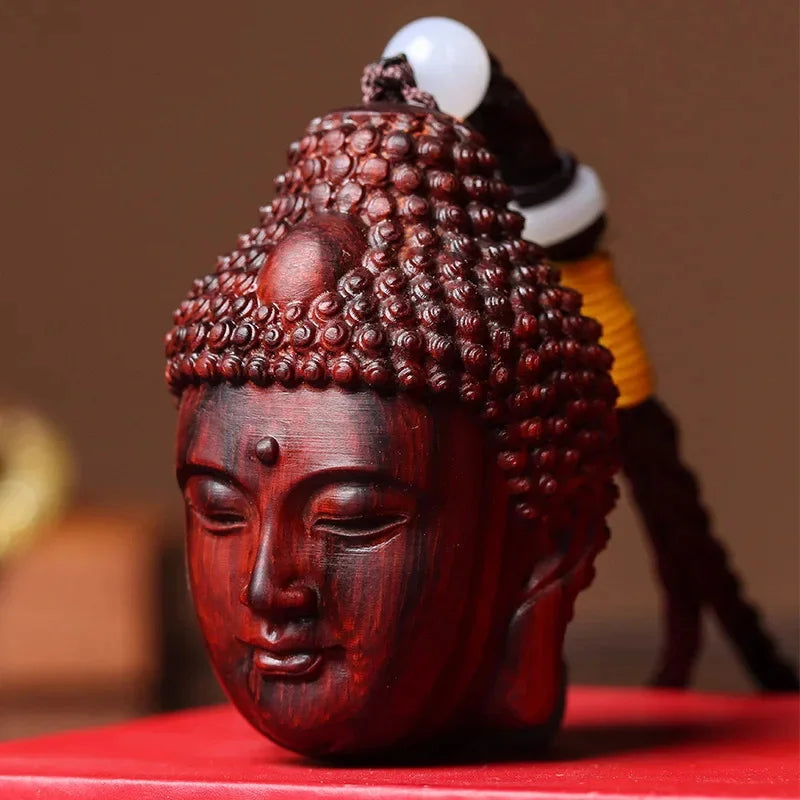 Redwood carving Buddha statue head sculptures and Figurines ，Chinese characteristic lucky pendan，Home and car decorations