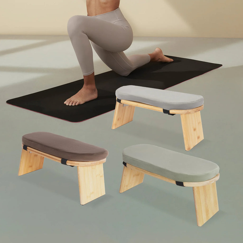 Foldable Bamboo Meditation Bench – Velvet Cushion with 5° Ergonomic Tilt & Carry Bag