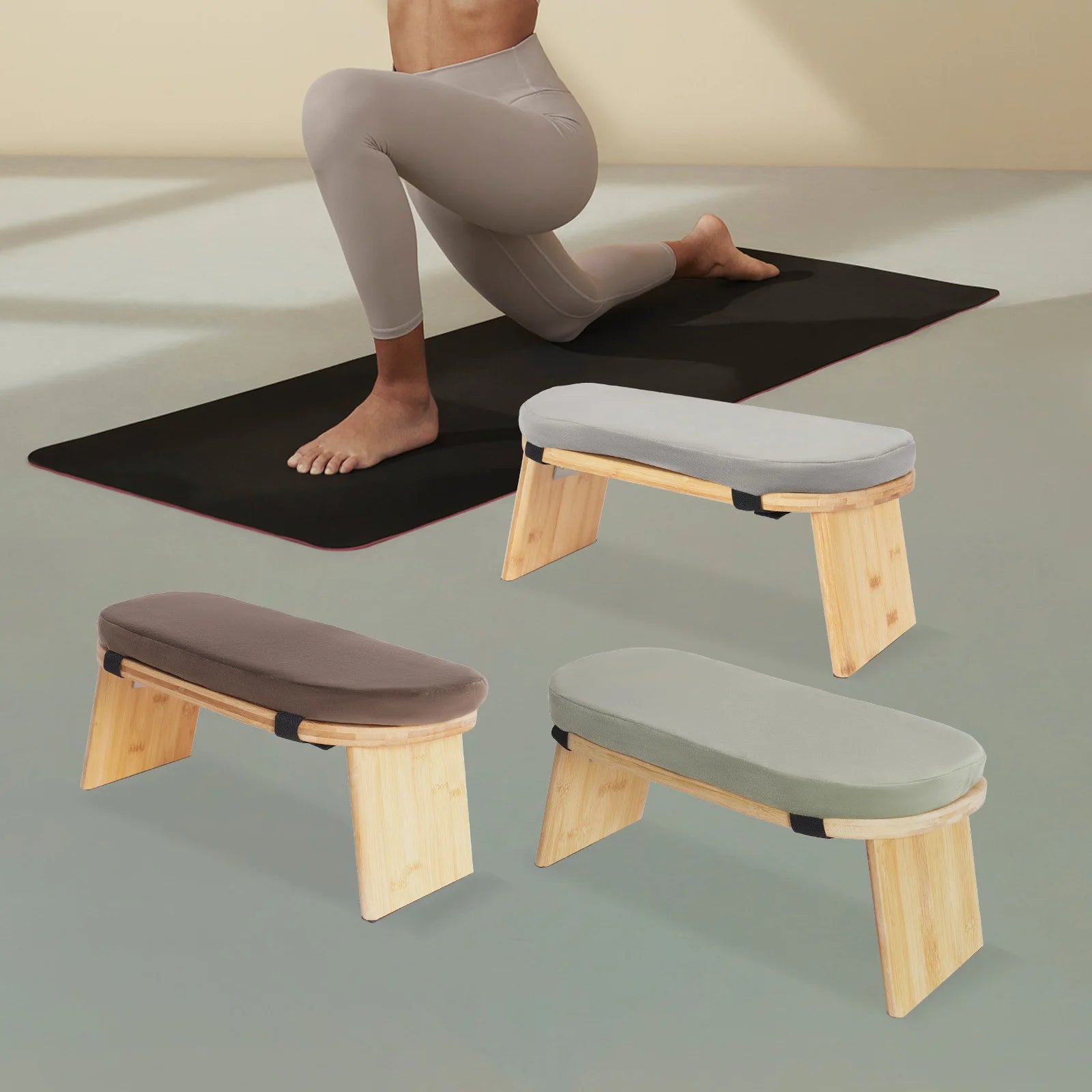 Foldable Bamboo Meditation Bench – Velvet Cushion with 5° Ergonomic Tilt & Carry Bag