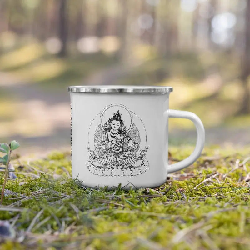 Tibetan Buddhist Enamel Mug 11oz Yoga & Zen Coffee Mug, Spiritual Birthday Gift