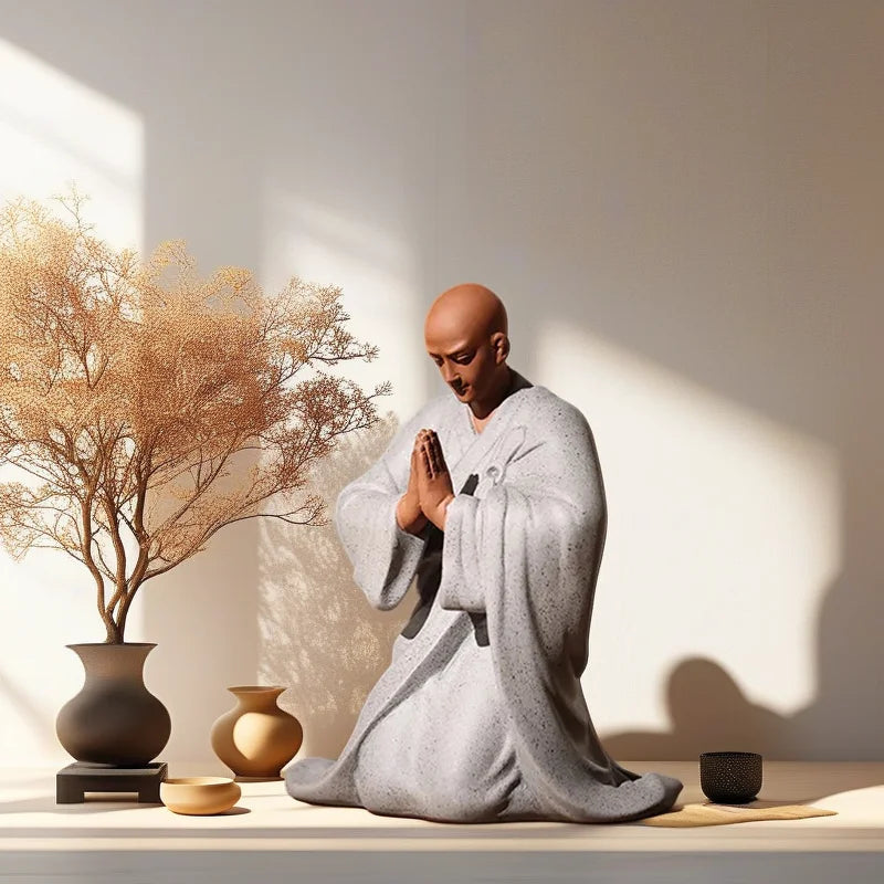 Handmade Ceramic Little Monk Blessing Statue