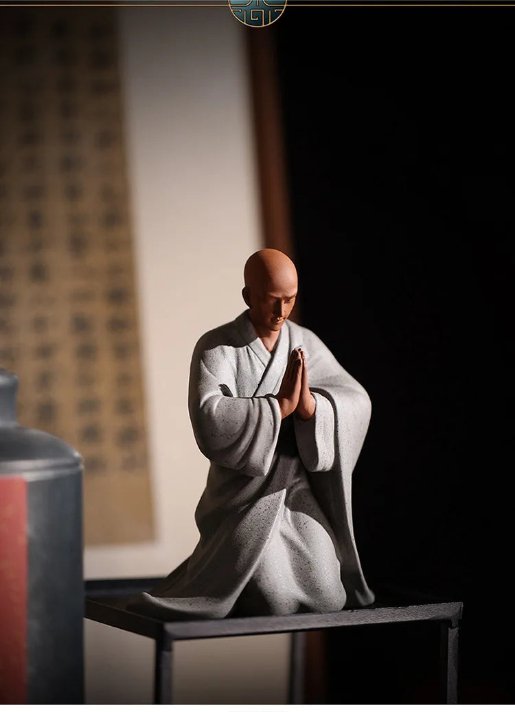Handmade Ceramic Little Monk Blessing Statue