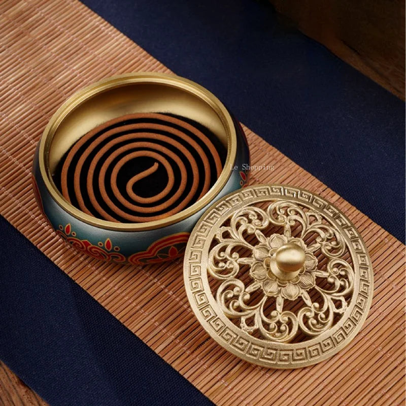 Pan Incense Burner – Painted Copper Flat-Bottom Stove for Pan, Stick & Cone Incense