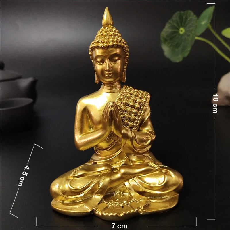 Handmade Resin Buddha Statue – Antique Bronze & Radiant Gold Luck Figurine