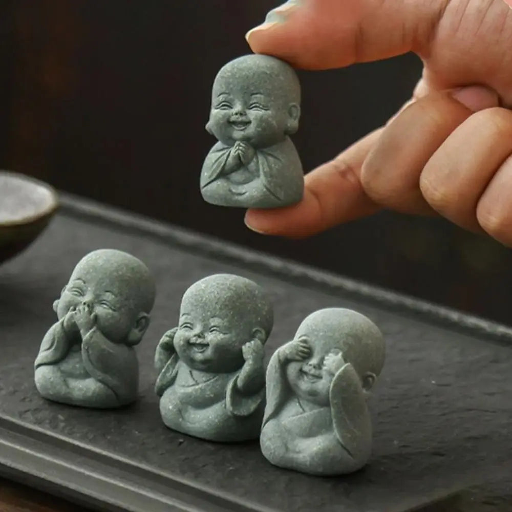 4-Piece Cute Little Buddha Resin Statue Set – Vintage Zen Figurines