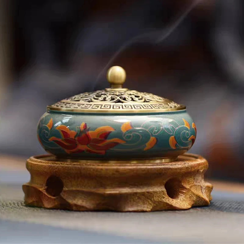 Pan Incense Burner – Painted Copper Flat-Bottom Stove for Pan, Stick & Cone Incense
