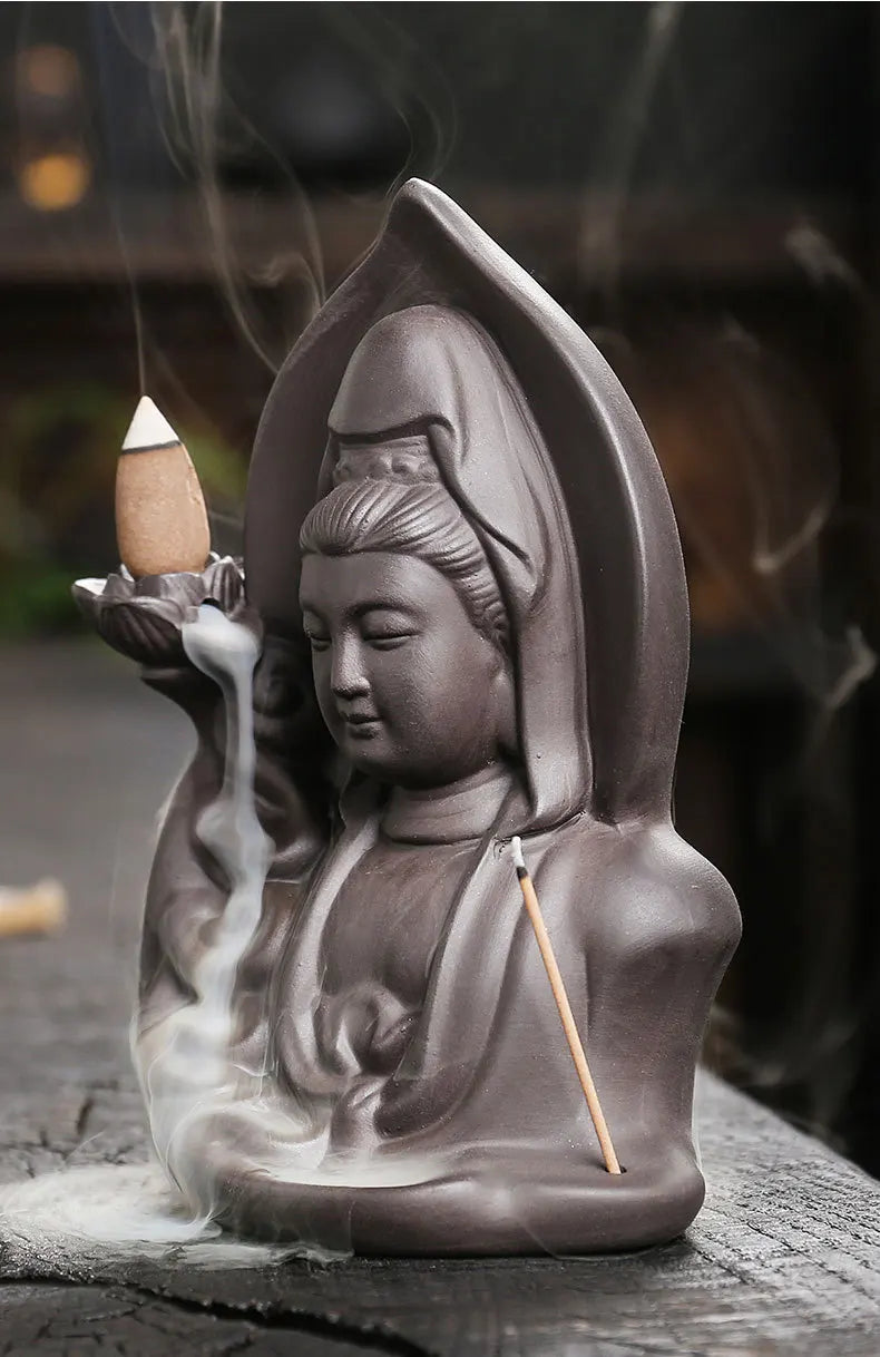 Buddha Backflow Incense Burner – Purple Sand Waterfall Aromatherapy Statue
