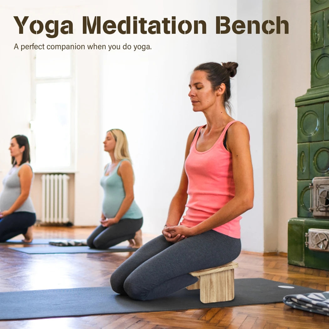 Foldable Wooden Meditation Bench – Ergonomic Yoga Kneeling Stool with Metal Hinges