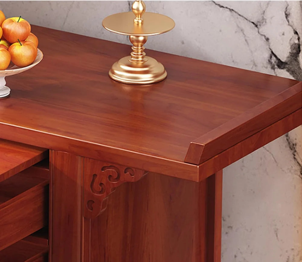 Buddha Altar Table – Bamboo Personal Shrine Cabinet with Drawers & Display Shelf