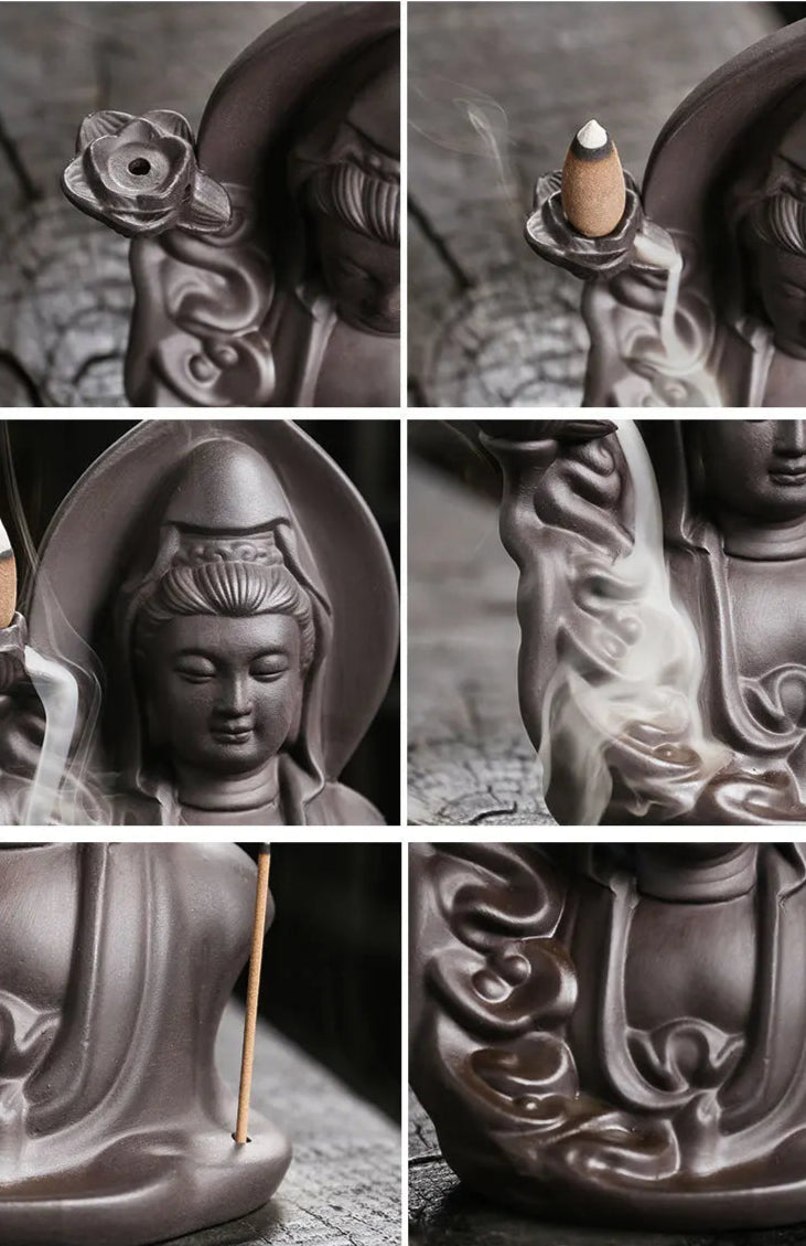 Buddha Backflow Incense Burner – Purple Sand Waterfall Aromatherapy Statue