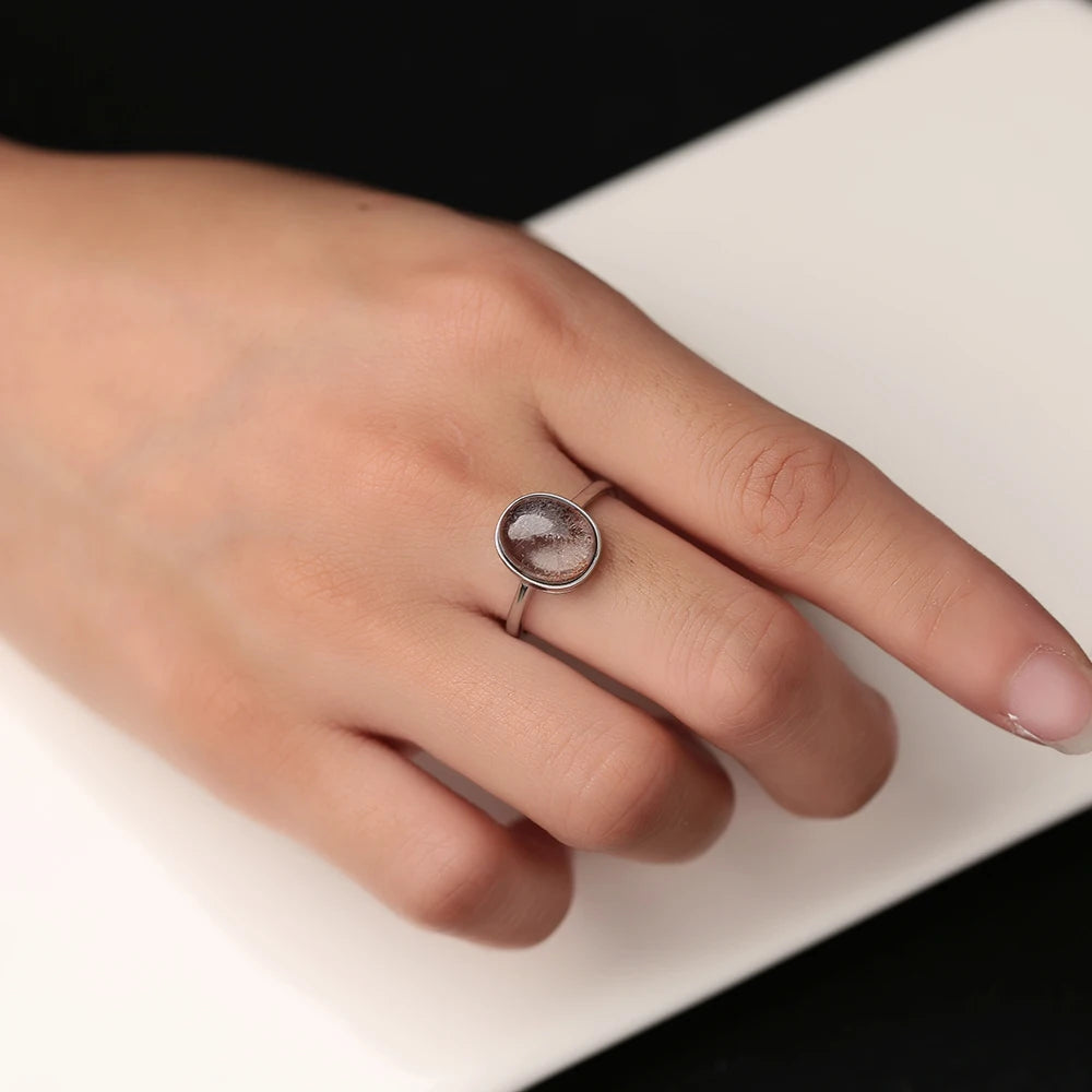 Natural Phantom Crystal Ring – 925 Silver Minimalist Oval 10×8 mm | Unisex Adjustable Spiritual Jewelry
