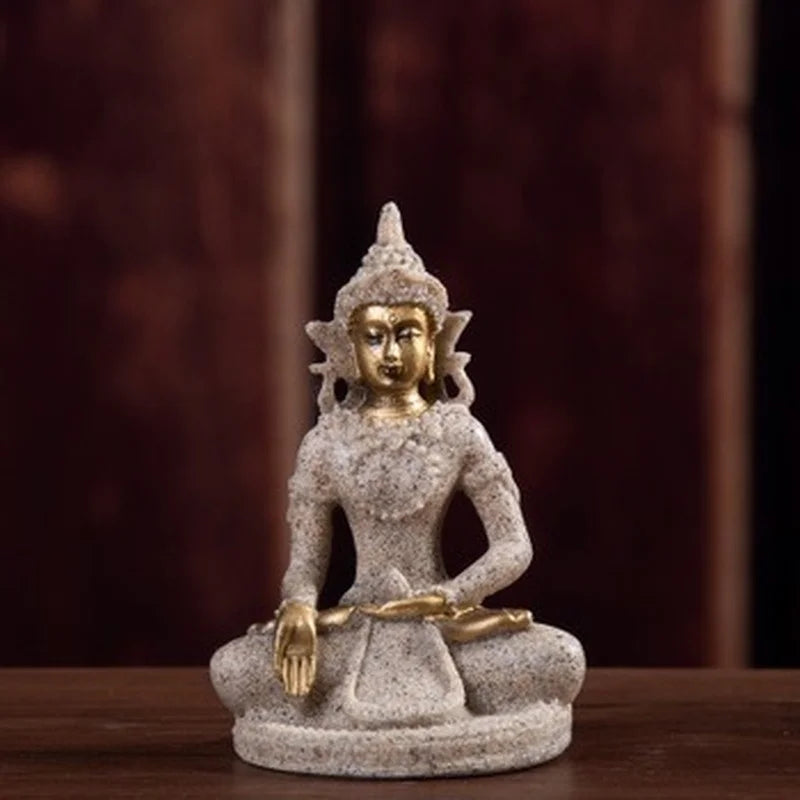 Mini Sandstone Buddha Statue – White, Black, or Gold (11 cm)