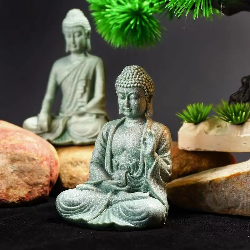 Thailand Buddha Garden Statue  Fish Tank Decoration Buddhism Figurine Desk Tablescape Decor Home Zen Statue Green Sabdstone