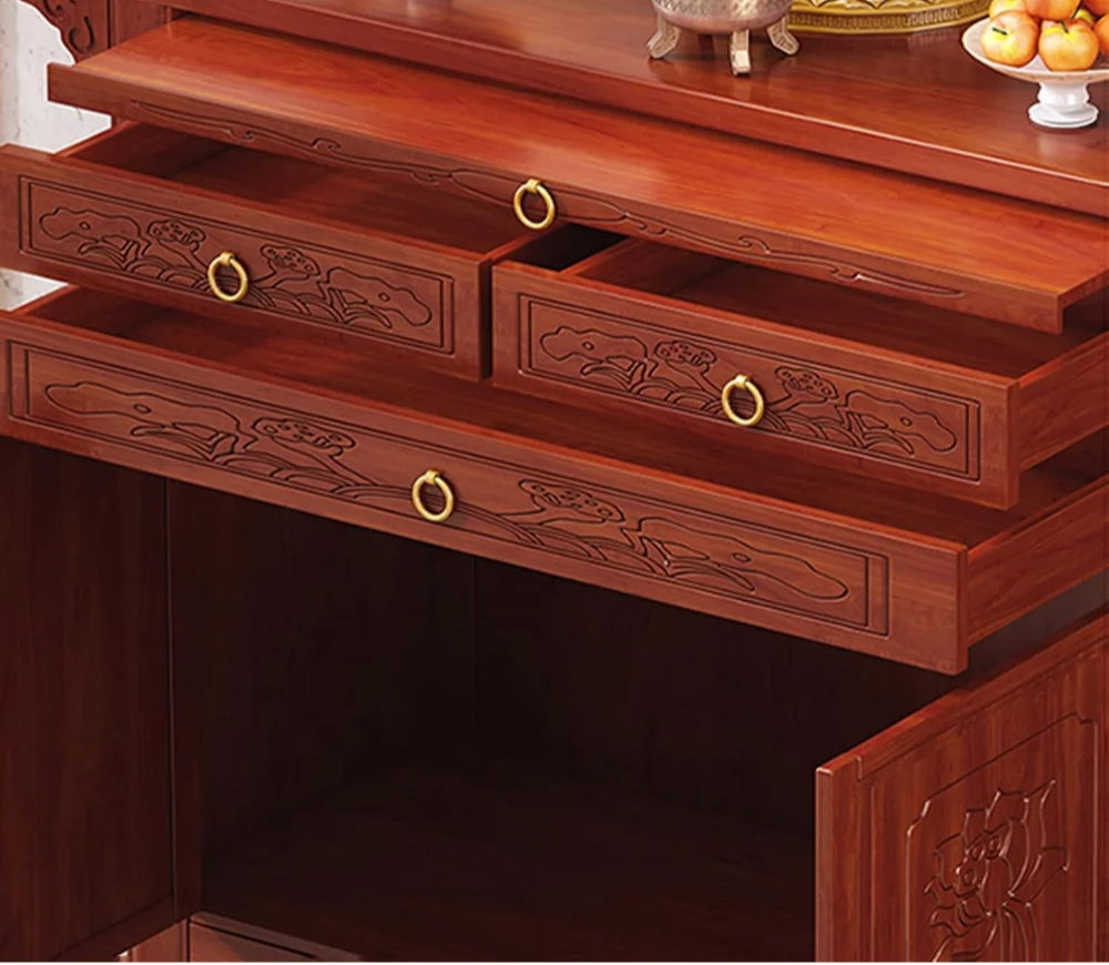 Buddha Altar Table – Bamboo Personal Shrine Cabinet with Drawers & Display Shelf