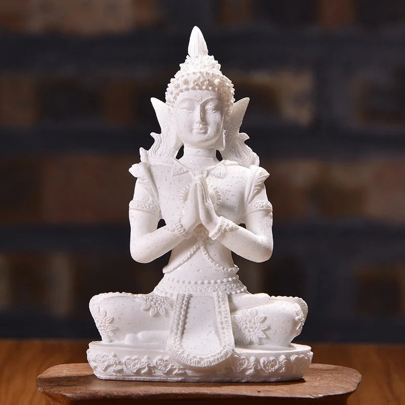 Mini Sandstone Buddha Statue – White, Black, or Gold (11 cm)