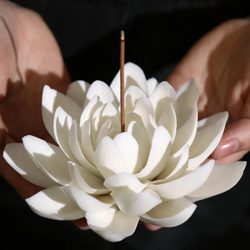 Ceramic White Lotus Incense Burner – Elegant Home & Meditation Décor