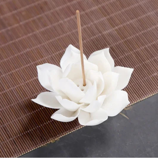 Ceramic White Lotus Incense Burner – Elegant Home & Meditation Décor