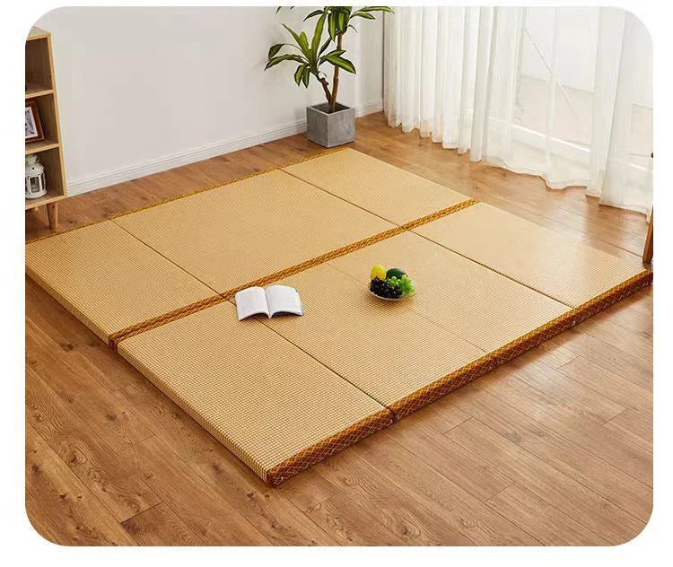 Foldable Tatami Meditation Mattress – Hard 3E Coconut Palm Core | Rattan Yoga Pad & Floor Bed