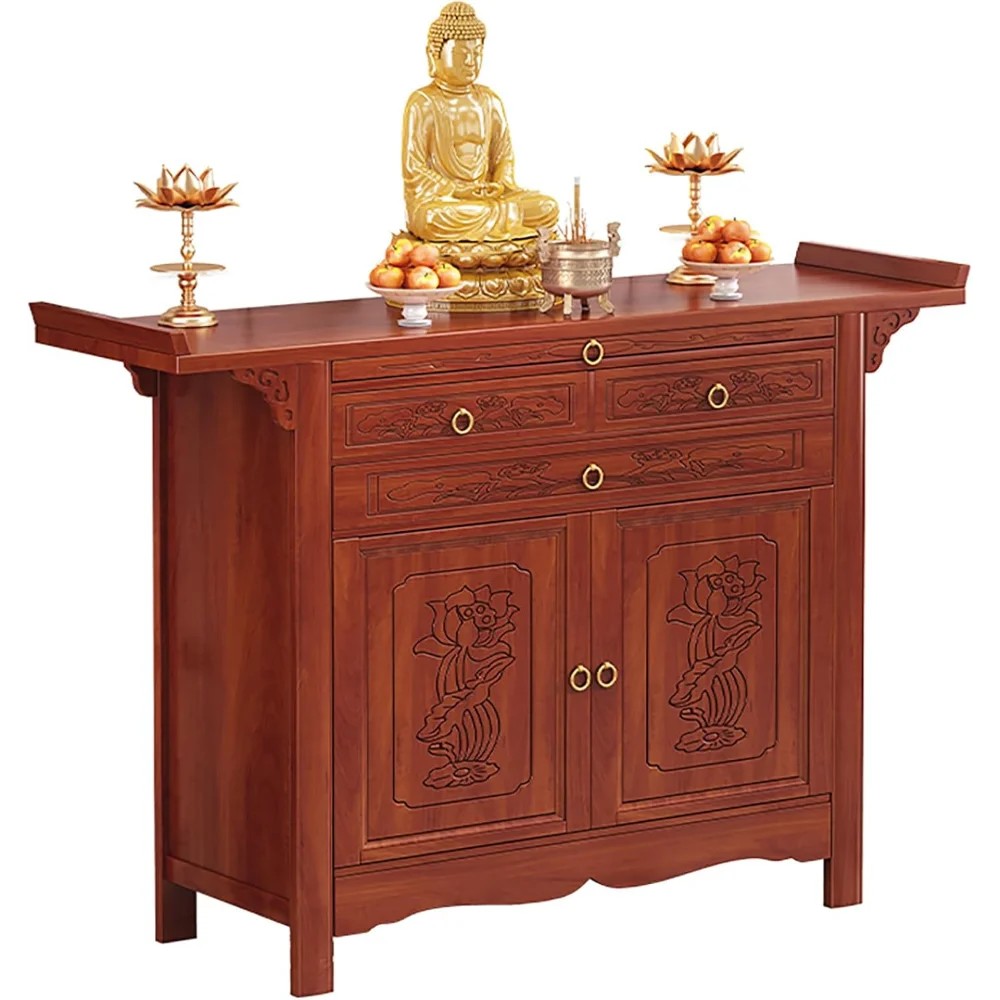 Buddha Altar Table – Bamboo Personal Shrine Cabinet with Drawers & Display Shelf