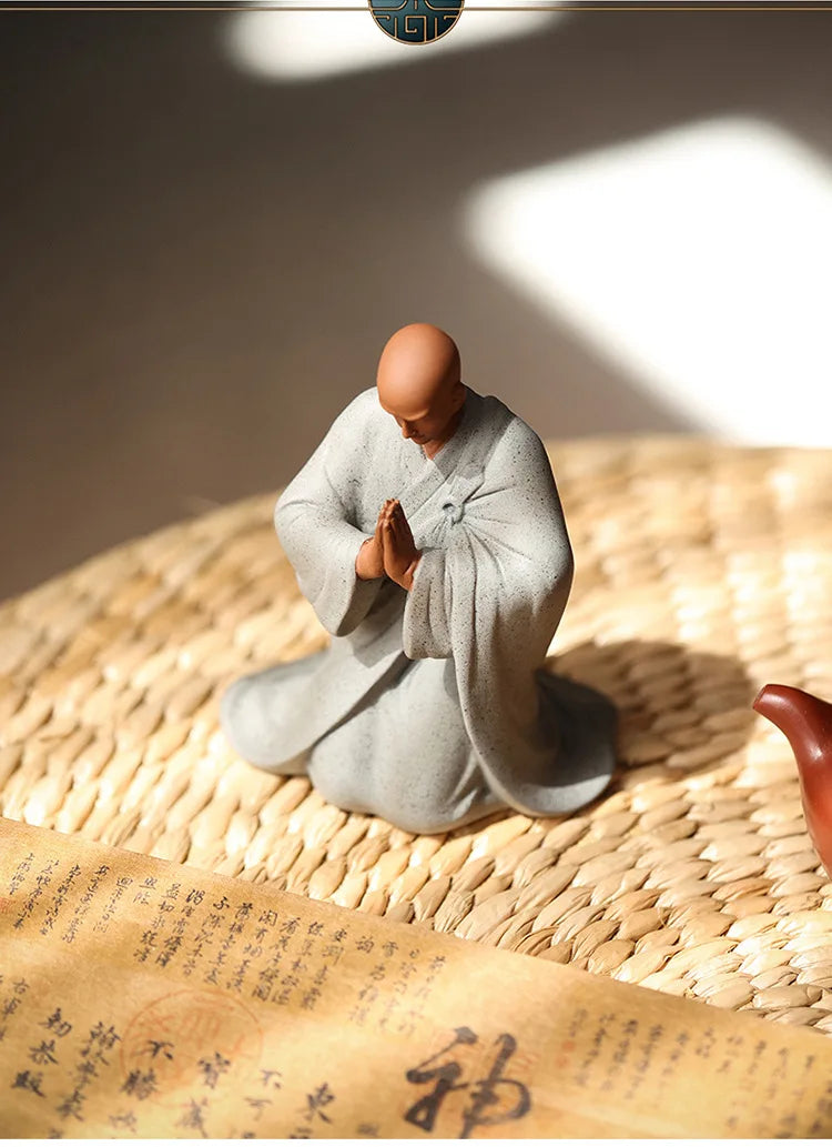 Handmade Ceramic Little Monk Blessing Statue