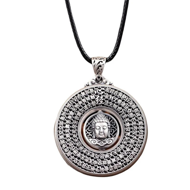 Heart Sutra Buddha Necklace - Rotatable Tathagata Scripture Pendant | Blessing Mantra Jewelry for Meditation & Protection
