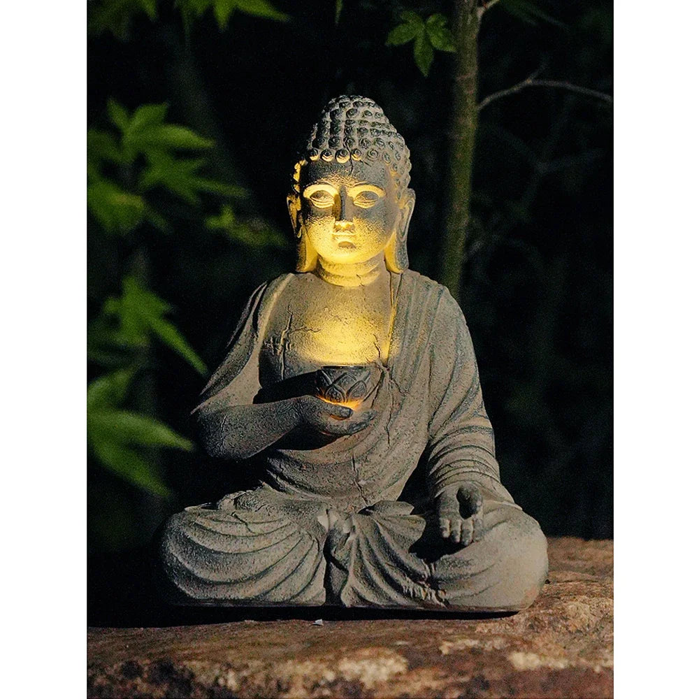 Solar-Powered Resin Buddha Statue – Outdoor & Indoor Zen Garden Light | 18×13×24 cm