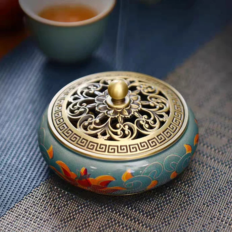 Pan Incense Burner – Painted Copper Flat-Bottom Stove for Pan, Stick & Cone Incense