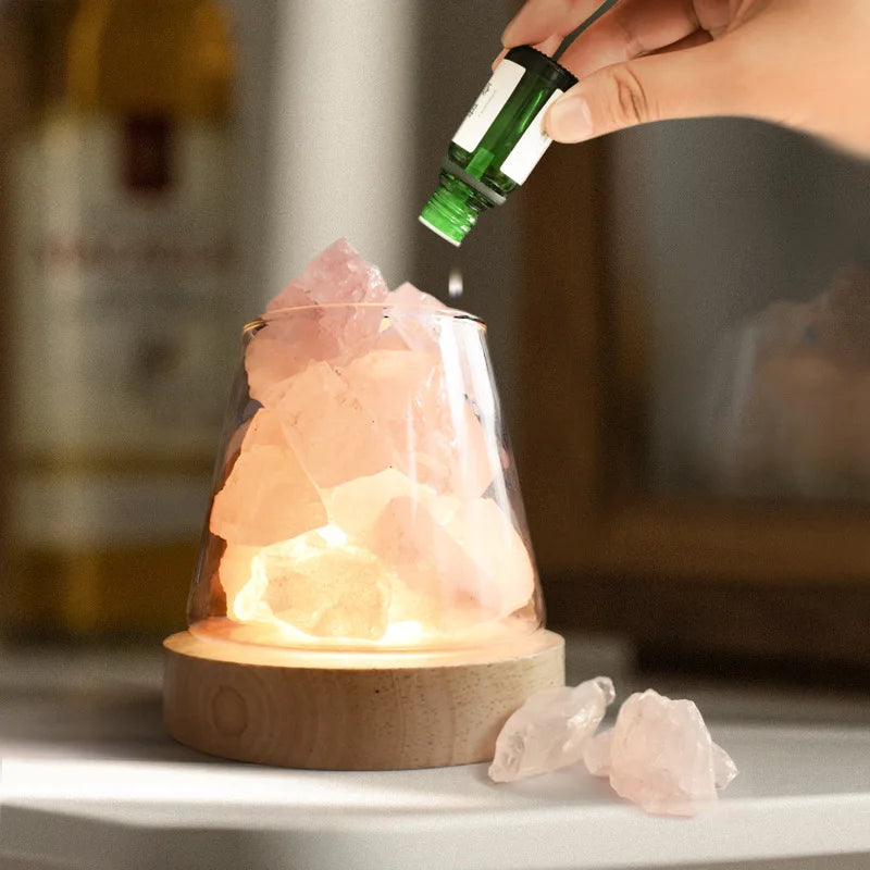 Natural Himalayan Salt Crystal Lamp with Essential Oil Diffuser – USB Rechargeable Air Purifier & Night Light