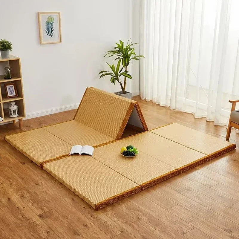 Foldable Tatami Meditation Mattress – Hard 3E Coconut Palm Core | Rattan Yoga Pad & Floor Bed