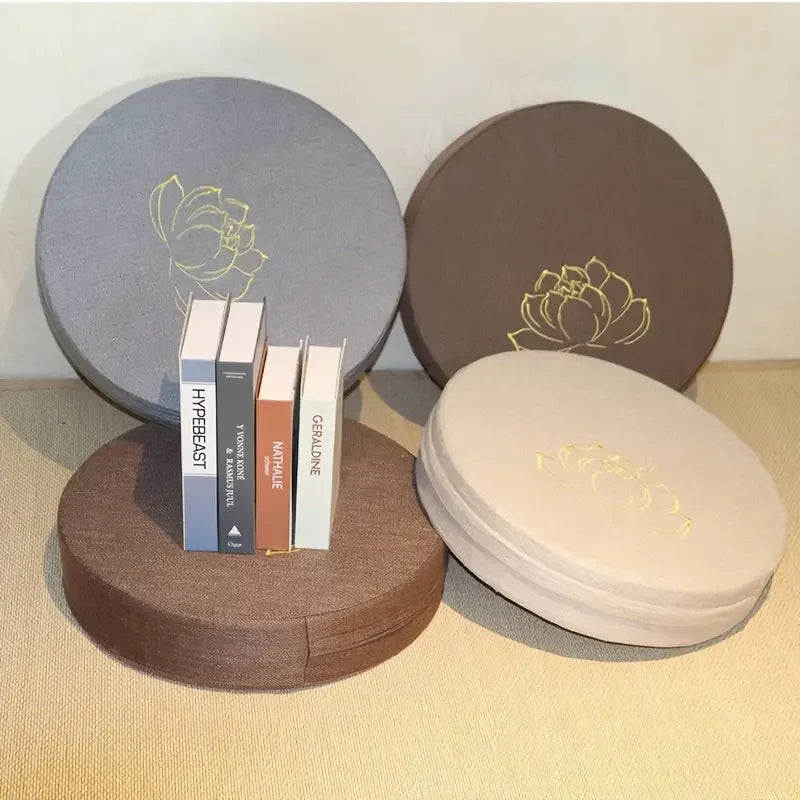 Round Linen Meditation Cushion – 40 cm Yoga & Floor Pillow