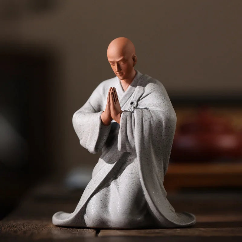 Handmade Ceramic Little Monk Blessing Statue